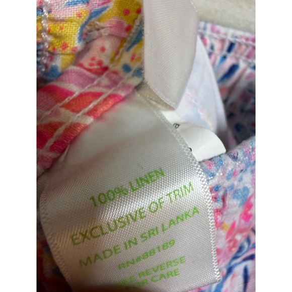 Lilly Pulitzer Coral Print 100% Linen Beach Pants Womens Medium Drawstring - Picture 6 of 8